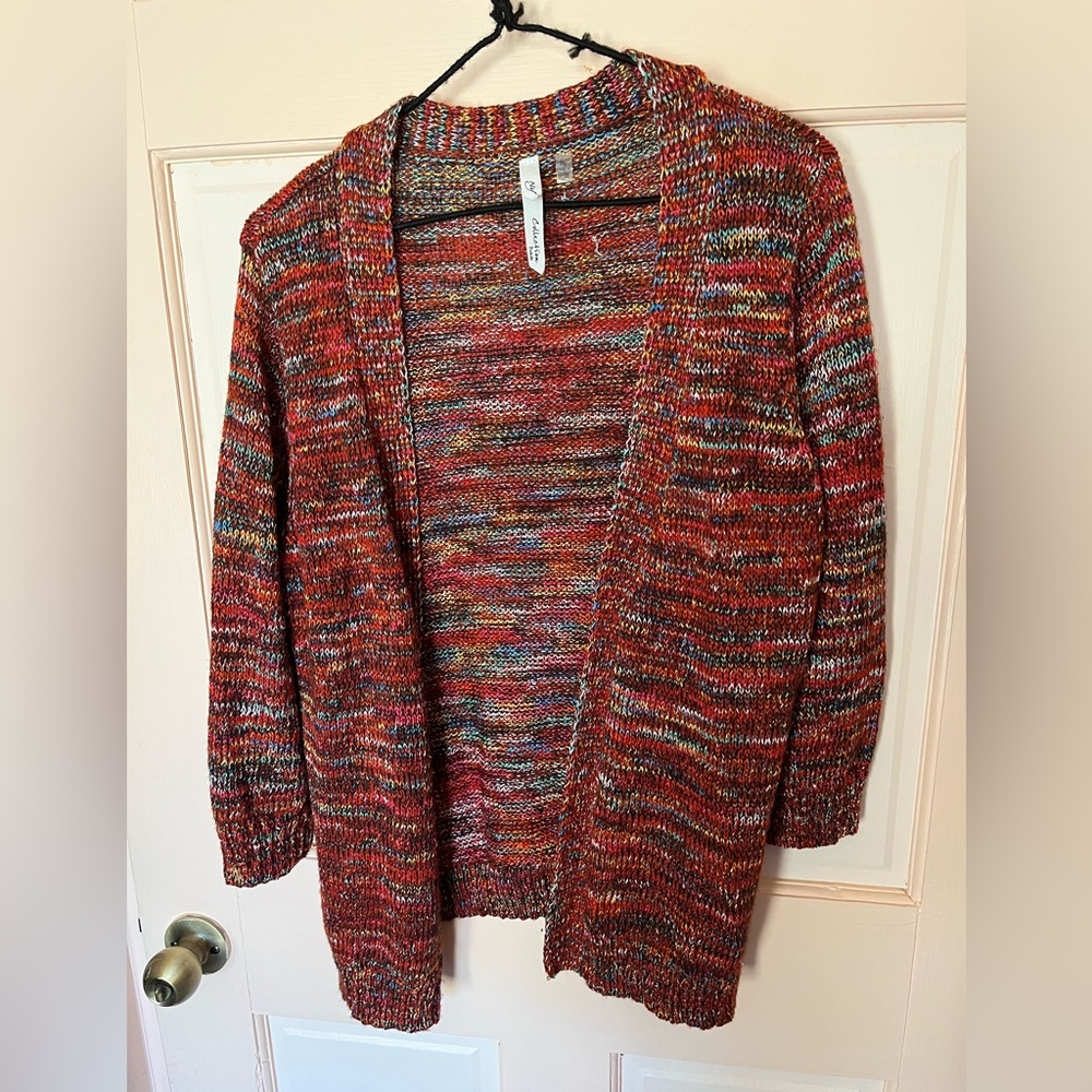 NY Collection Multicolor Open-Front Cardigan